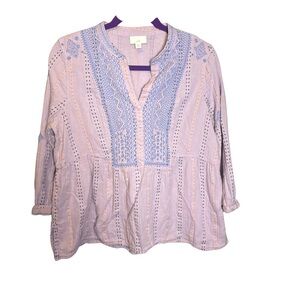 J. Jill Lavender and Blue Embroidered Blouse